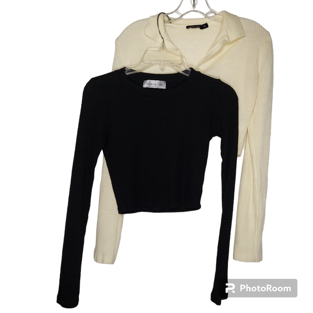 Cream Nasty Gal Crop Sweater + Black Eden In Love Crop Sweater